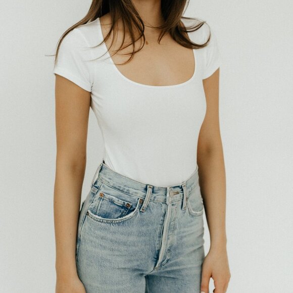 RE/DONE Square Neck Bodysuit in White - Picture 1 of 3